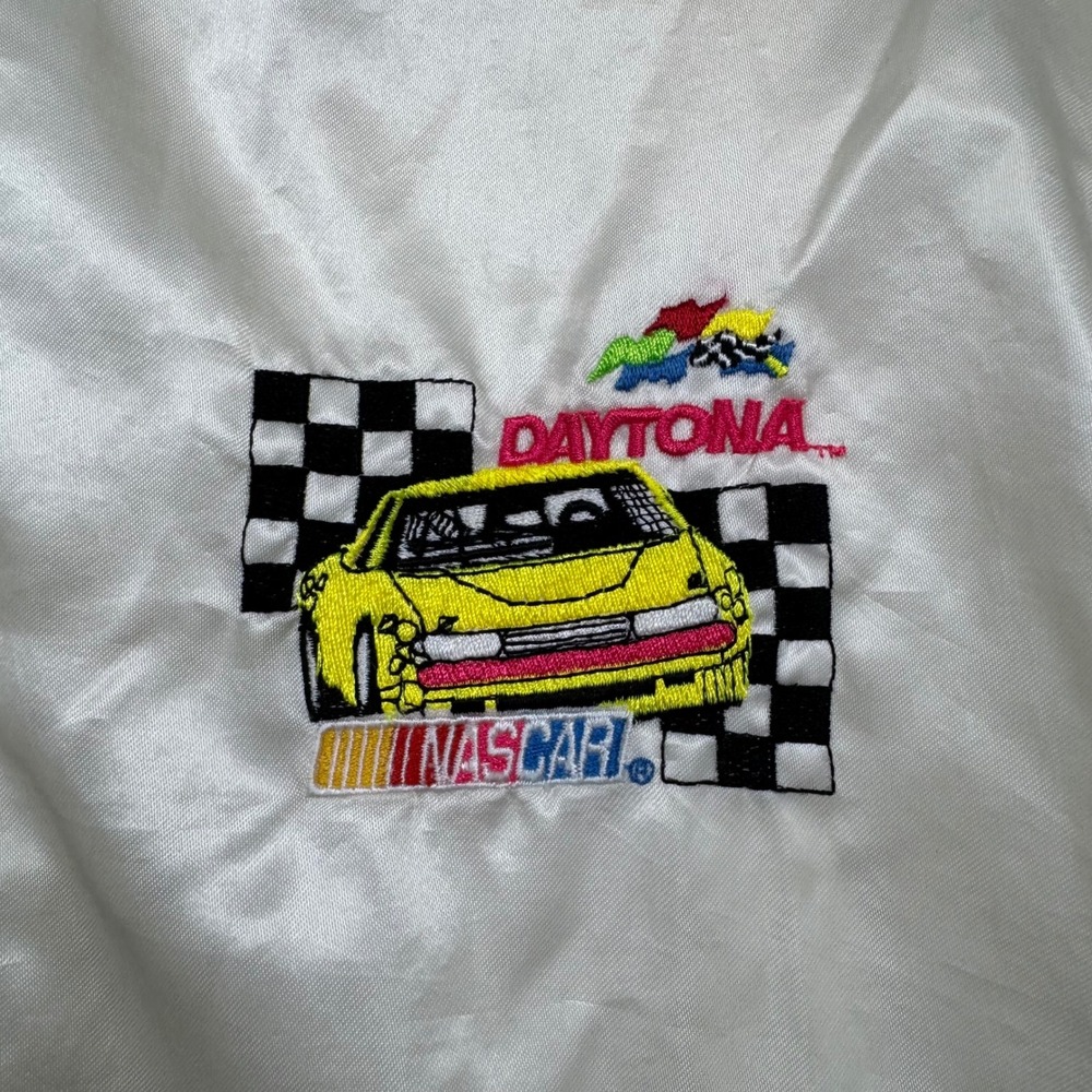 Vintage Daytona Nascar Racing Jacket Cream Satin Bomber Menswear Sz M/L - Picture 3 of 11